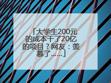 大学生200元的成本干了20亿的项目？网友：羡慕了……