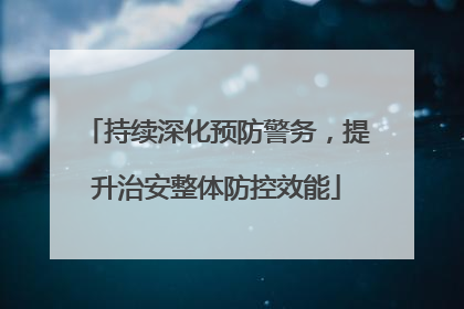 持续深化预防警务，提升治安整体防控效能